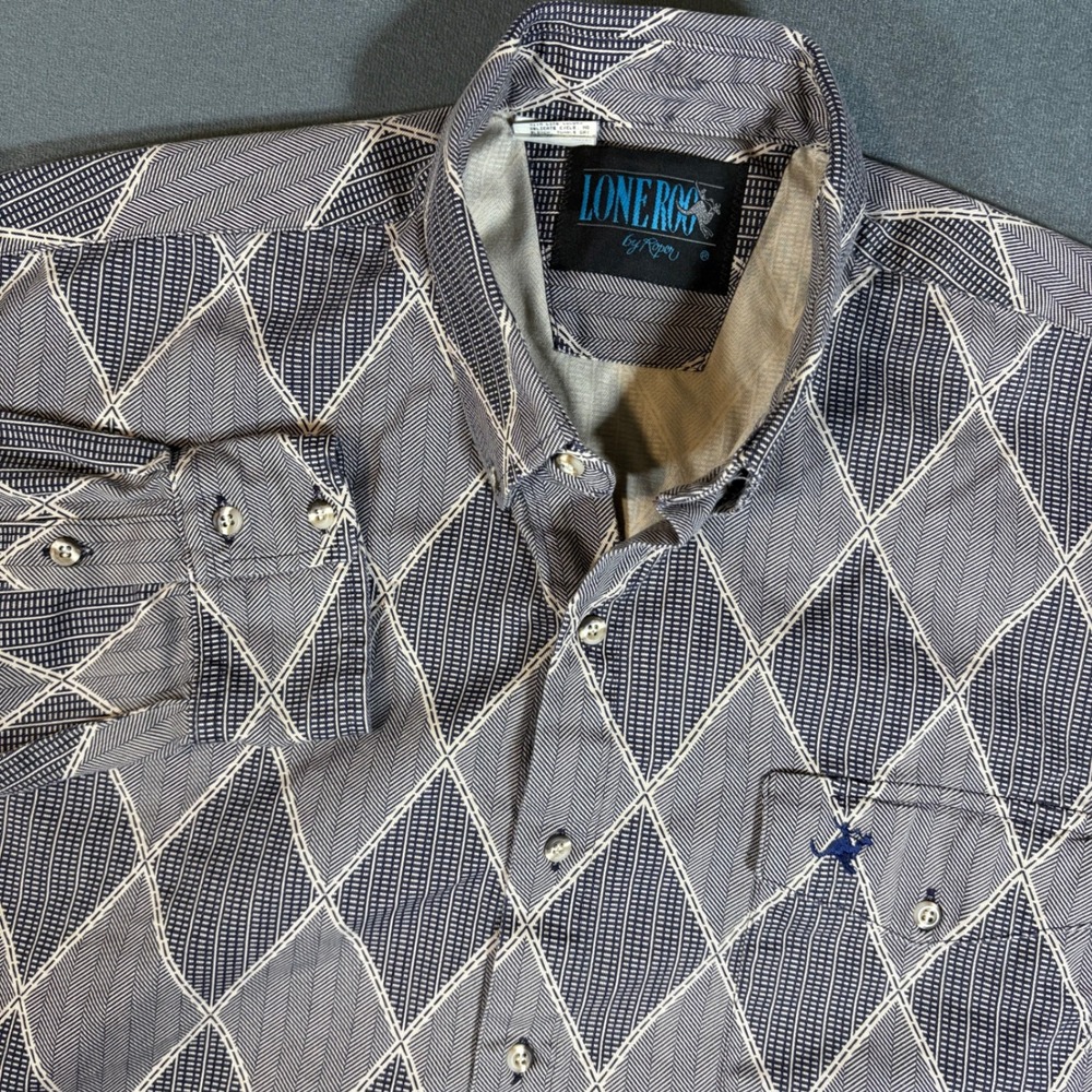 VTG Lone Roo by Roper Mens X-Large‎ Button Down Shirt Made in USA Western Argyle